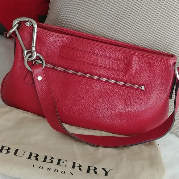 Burberry Handbags - Burberry Red pebble leather logo shoulder bag